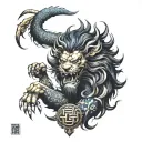 lion with a scorpion tail holding up a libra zodiac sign tattoo design idea