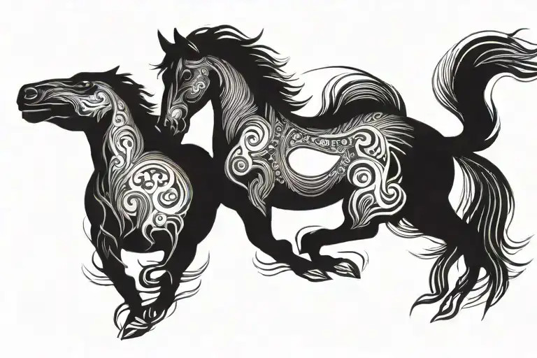 horse transforming into a kelpie tattoo design idea