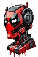 robot bust,in the style of Dead Pool, transformers with an excavator, dripping grease,cybernetyczny chaos,tłoki samochód tattoo design idea