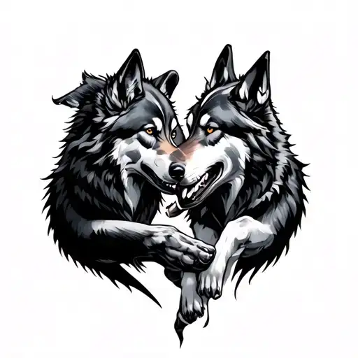 Twilight wolves fighting tattoo design idea