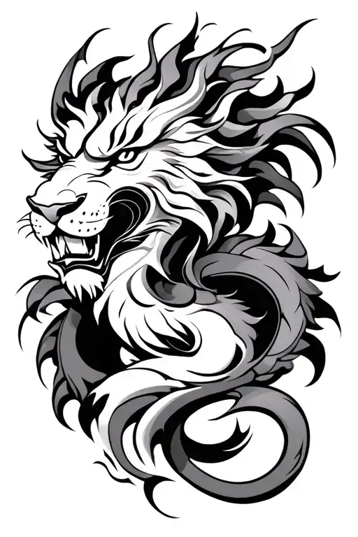 tattoo estilo tribal signo leo y dragon emerging centrically in symmetry tattoo design idea