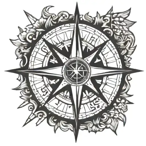 compass sun rays tattoo design idea