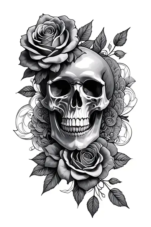 mandala, roses and skulls tattoo design idea
