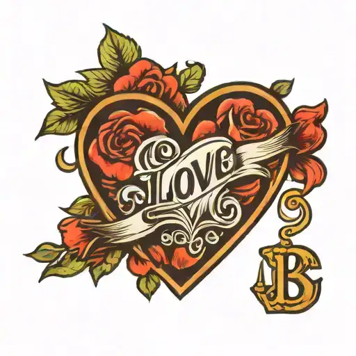 Heart shape with the word Love plus letters B, R, M tattoo design idea