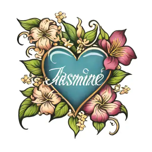 heart with jasmine name written tattoo design idea