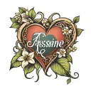 heart with jasmine name written tattoo design idea
