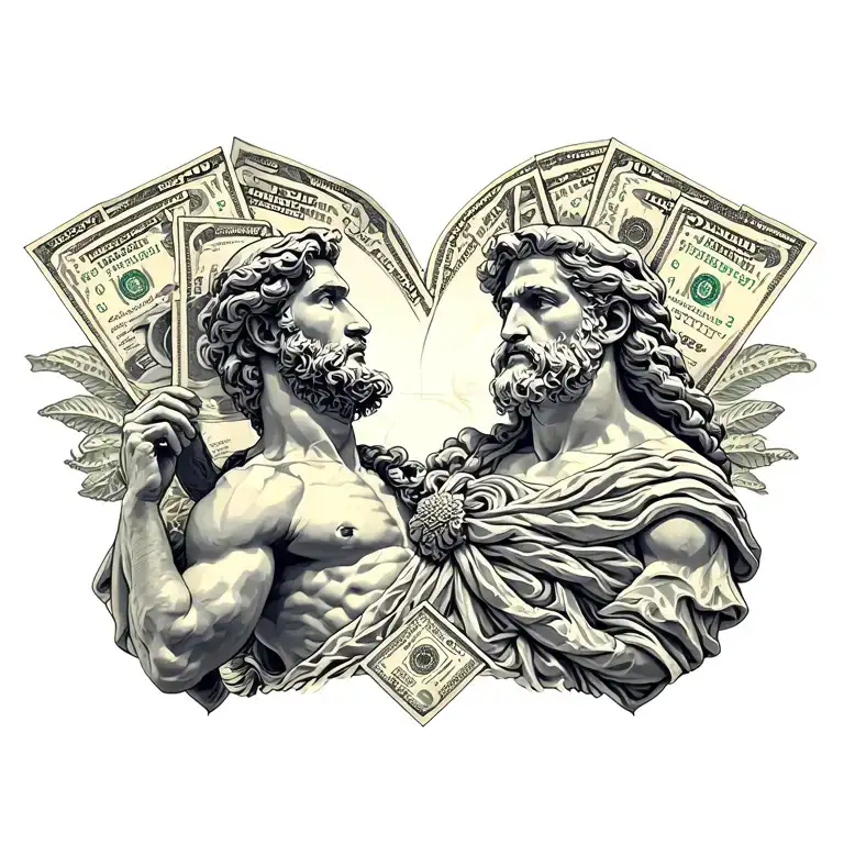 Greek gods power money family love hate greed sin tattoo design idea