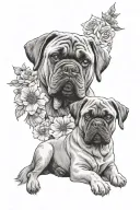 A Cane Corso dog and a Pekingese dog, surrounded by flowers tattoo design idea