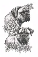 A Cane Corso dog and a Pekingese dog, surrounded by flowers tattoo design idea