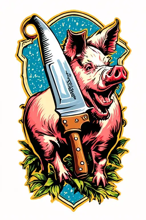 Butcher Knife With Pig On It tattoo design idea