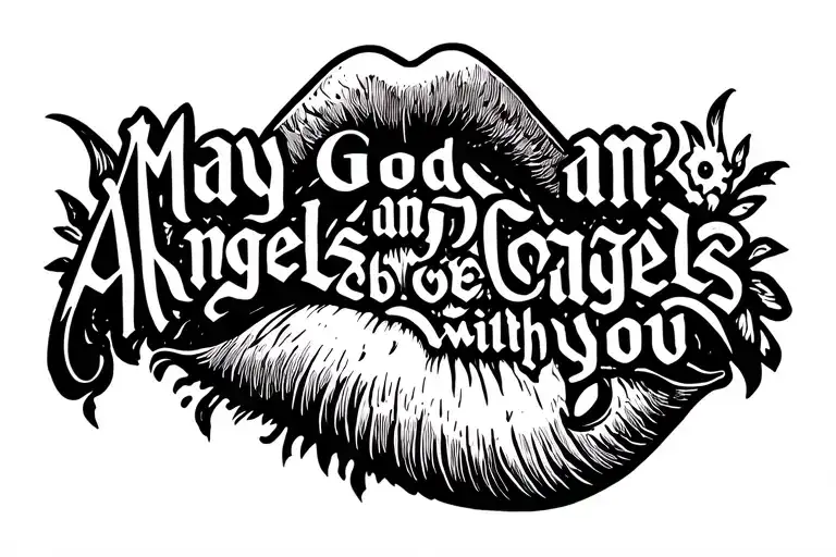 "May God and Angels be with you" kiss mark tattoo design idea