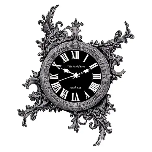 "This too shall pass…" filigree roman clock, lighter shading tattoo design idea