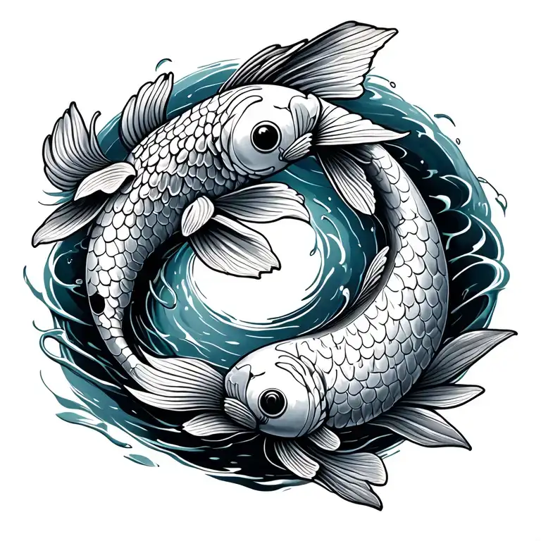 Koi Fish yin yang water lily tattoo design idea