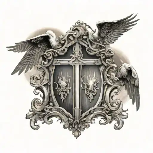 crest heaven gate with holy trinity tattoo design idea