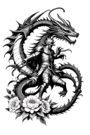 knight fighting a dragon surrounded by flowers  tattoo design idea