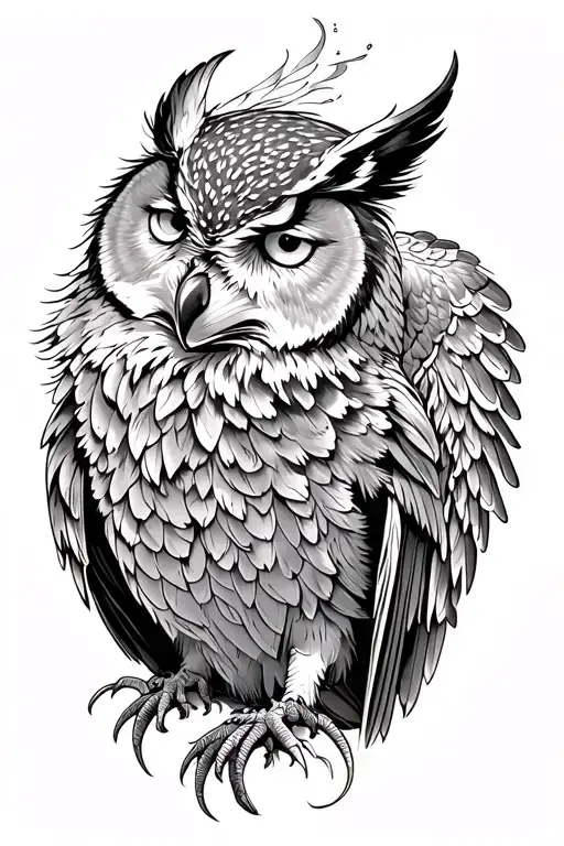A owl/owl with a wolf, a phoenix subtly integrating the names Maelys, Arthur and Arwen tattoo design idea