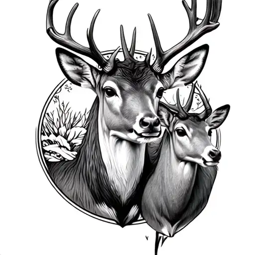 Deer Family 2 bucks 2 doe tattoo design idea