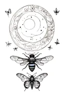 aries sun Sagittarius moon virgo rising symbols with bee and butterfly tattoo design idea