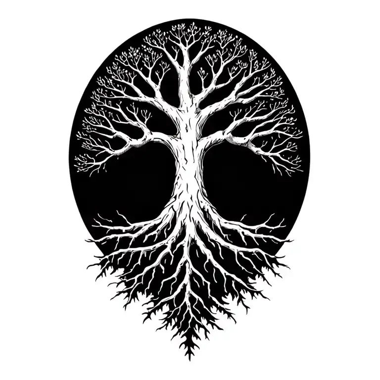 nordic tree roots spreading tattoo design idea