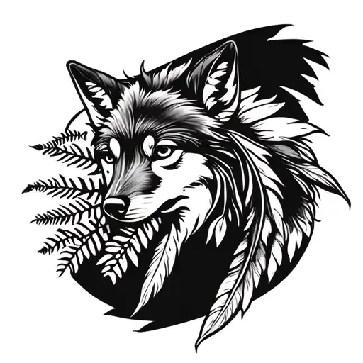 Indian, coyote, feather, canyon, fern, wind tattoo design idea