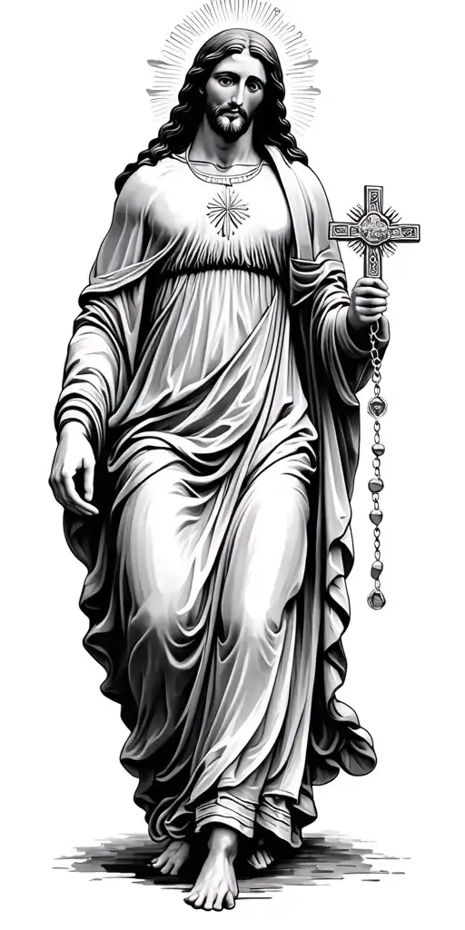 jesus walking mary rosary wrapped tattoo design idea