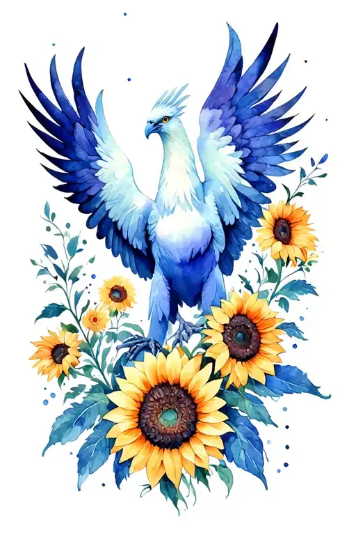 phoenix and sunflowers growing tattoo design idea