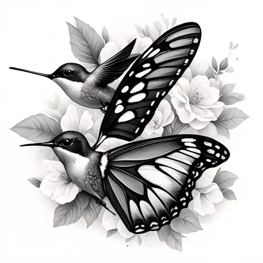 Butterfly And Hummingbird tattoo design idea