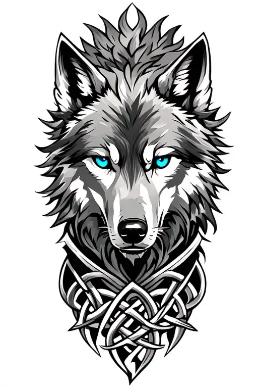 wolf with blue eyes on armor tattoo design featuring Celtic trinity knot  tattoo design idea
