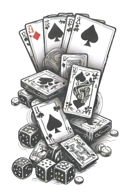 money with playing cards and dice tattoo design idea