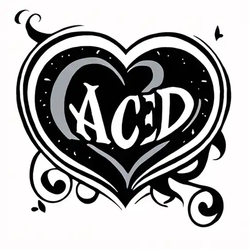 "AACED" kids initials intertwined hearts tattoo design idea