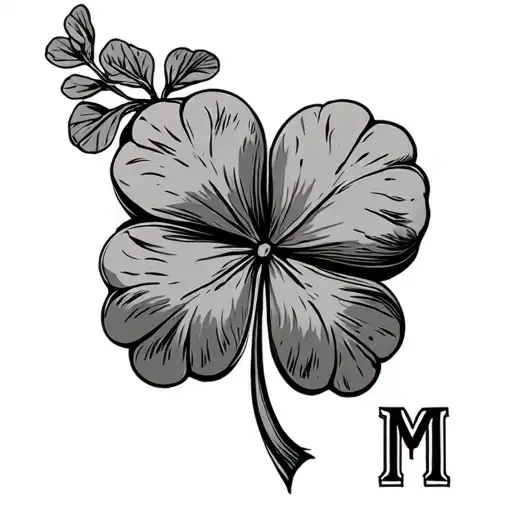 Clover 4 sheets with initials m and m shaft of life tattoo design idea