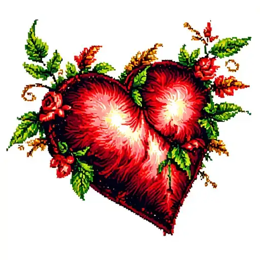 realistic cross stitch heart tattoo design idea