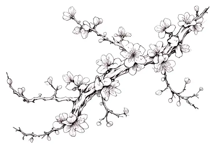 collobour bone vine wrapped with cherry blossom flowers  tattoo design idea