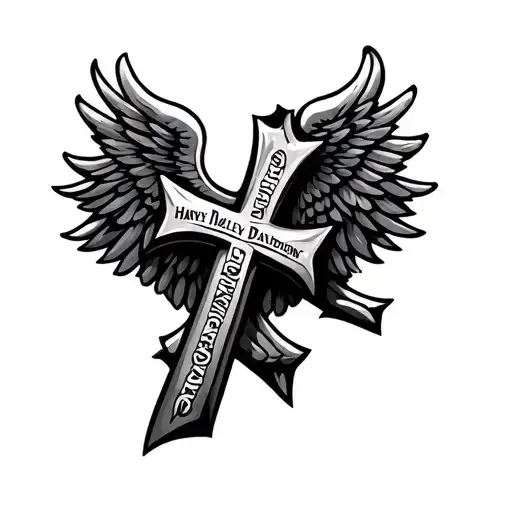 harley davidson cross and wings tattoo design idea