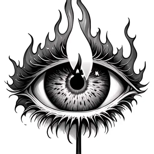 eyeball as flame on candle stick tattoo design idea