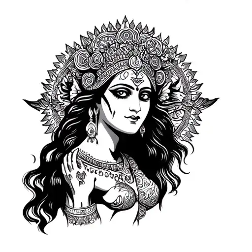 godess Kali with démon head profile holding tattoo design idea