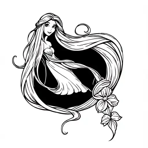 generate a tattoo based on the Disney cartoon Rapunzel the tangled story, use a line from the song 언젠가 마주할 빛을 찾아 tattoo design idea