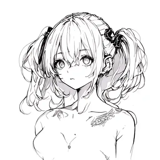 Dark anime girl with empty eyes with elements of cyber sigilism tattoo design idea