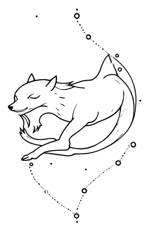 Fox running or sleeping on the constellation of Pisces tattoo design idea