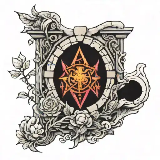 stone portal opening tattoo design idea