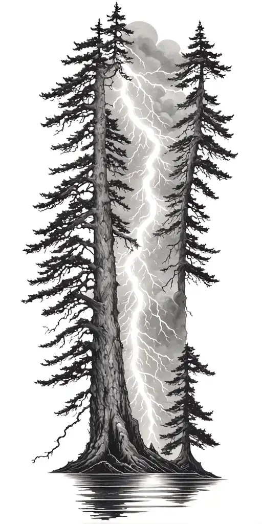 nature, fjord , thunder lightning, big tree with HM tattoo tattoo design idea