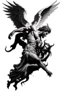 angel defeating devil tattoo design idea