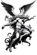 angel defeating devil tattoo design idea