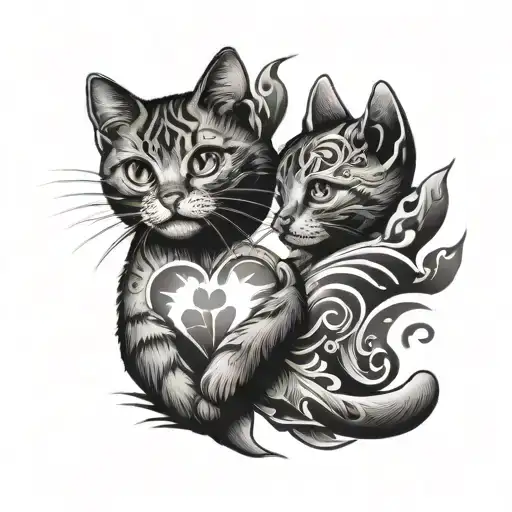 two cat paws in the shape of a heart tattoo design idea
