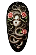 Medusa with snakes, roses on a black background tattoo design idea