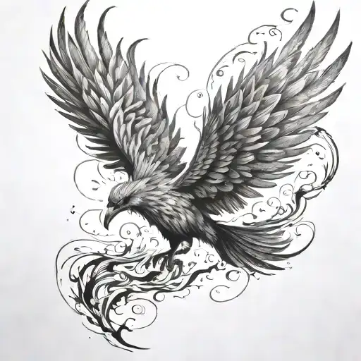 a picture of The Phoenix exploding from the red hot embers of himself, Aflame. Taking flight. (i tattoo design idea