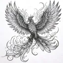 a picture of The Phoenix exploding from the red hot embers of himself, Aflame. Taking flight. (i tattoo design idea