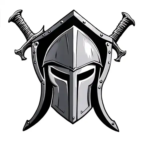 spartan helmet with a sword and shield tattoo design idea