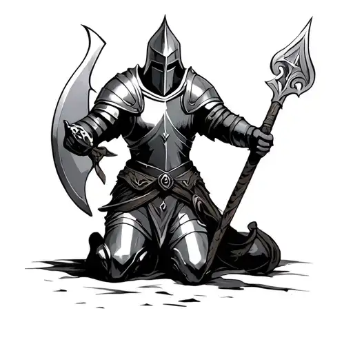 crusade knight kneeling tattoo design idea