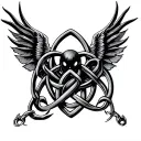 black widow and witches knot intertwined tattoo design idea